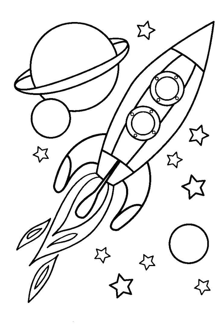 Название: Раскраска Ракета летит в космосе. Категория: космические корабли. Теги: Космос, ракета, звезды.