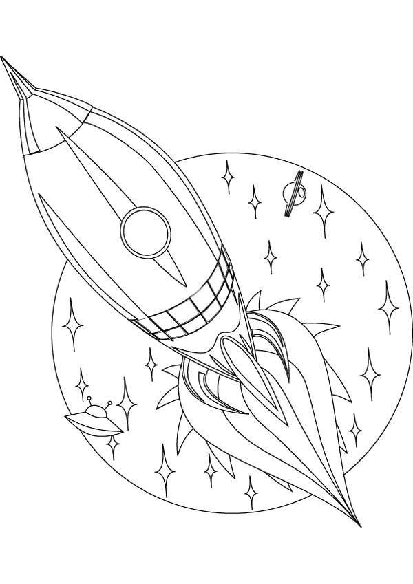 Название: Раскраска Ракета летит в космосе. Категория: космические корабли. Теги: Космос, ракета, звезды.