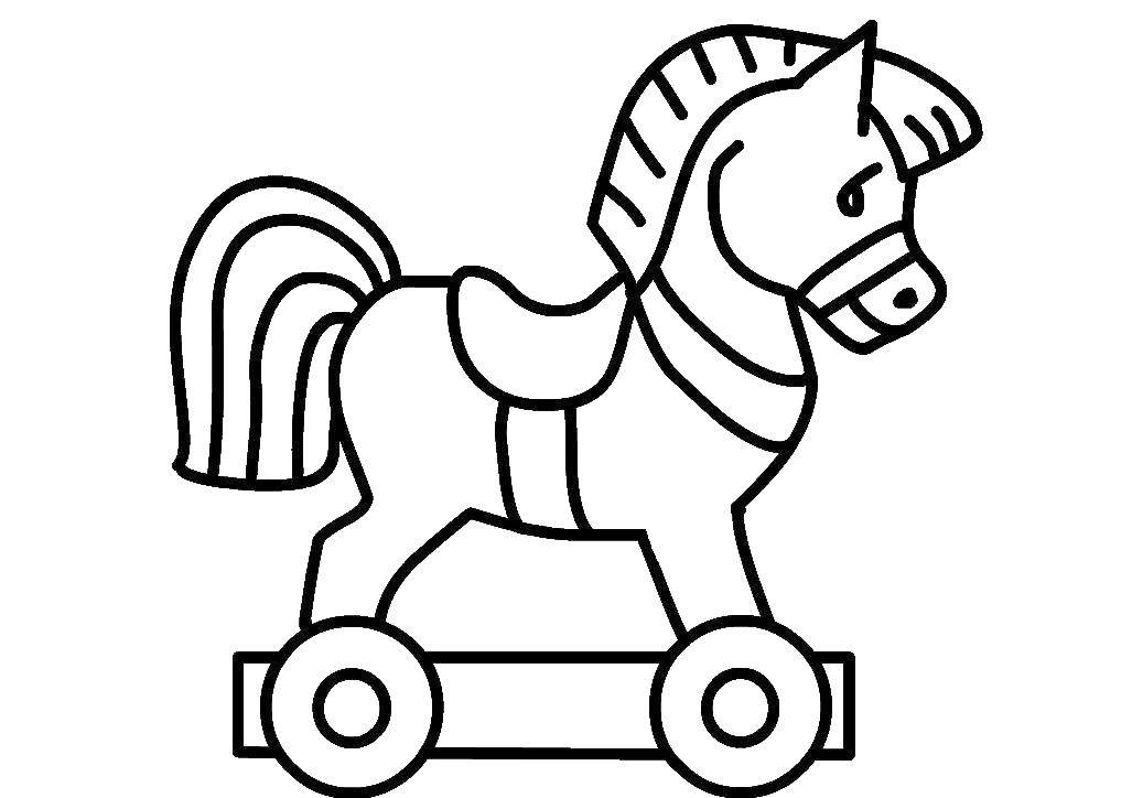 Название: Раскраска Детский конь на колесах. Категория: простые раскраски. Теги: конь.