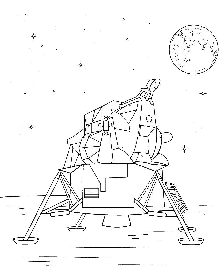 Название: Раскраска Луноход. Категория: космические корабли. Теги: космос, Луна, луноход.