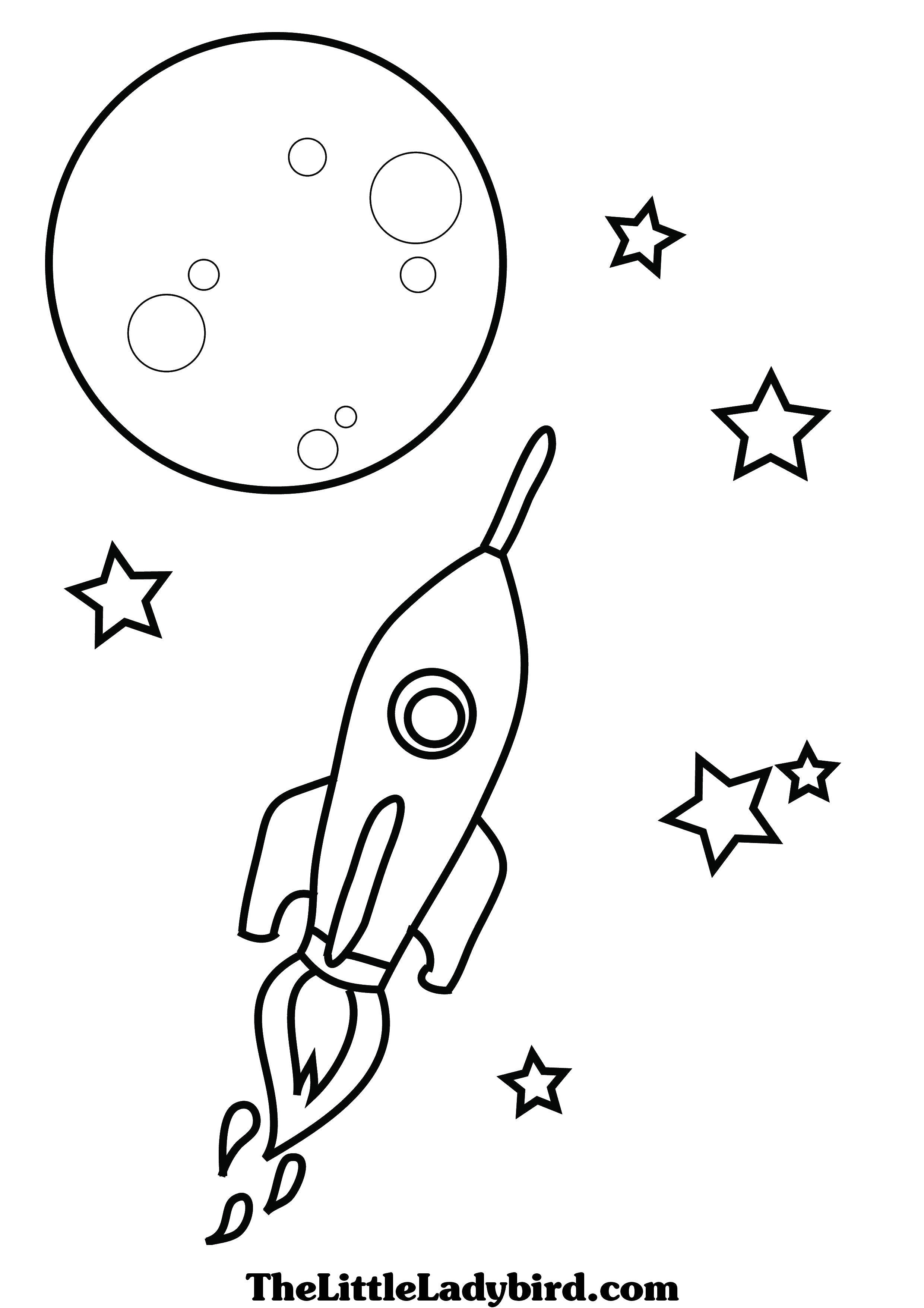 Coloring Rocket, moon, stars. Category spaceships. Tags:  space, planets, stars, rocket.