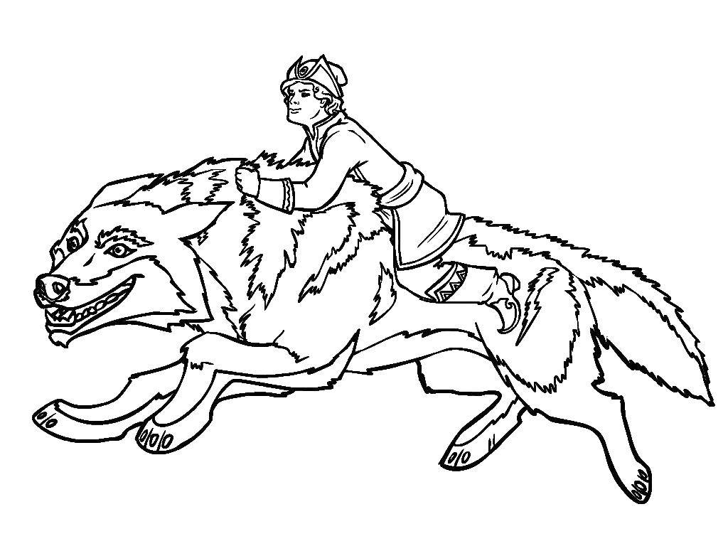 Coloring Ivan Tsarevich and the wolf. Category Fairy tales. Tags:  Ivan Tsarevich, the wolf.