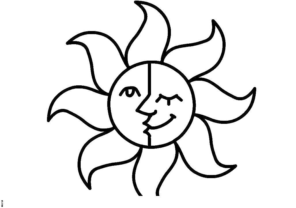 Coloring The sun and the moon. Category simple coloring. Tags:  the sun, moon.