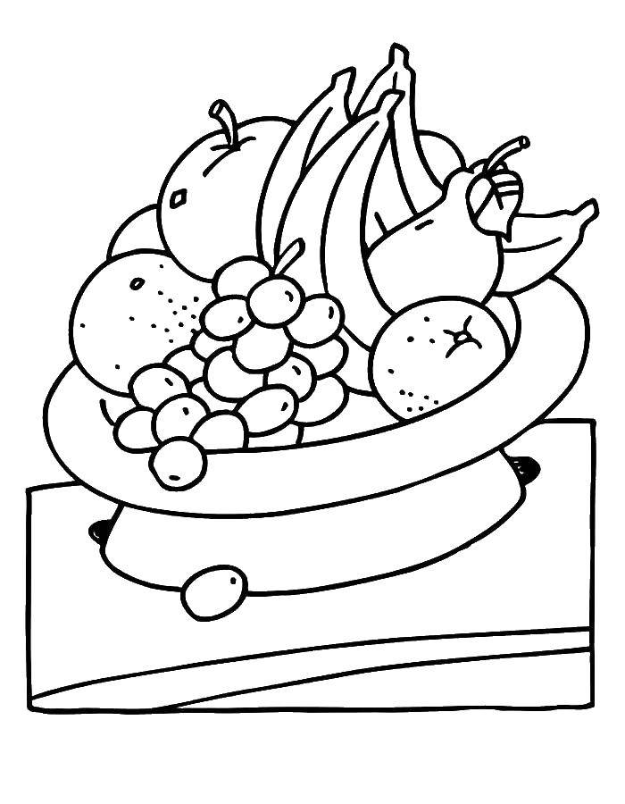 Название: Раскраска Тарелка с фруктами. Категория: фрукты. Теги: тарелка.
