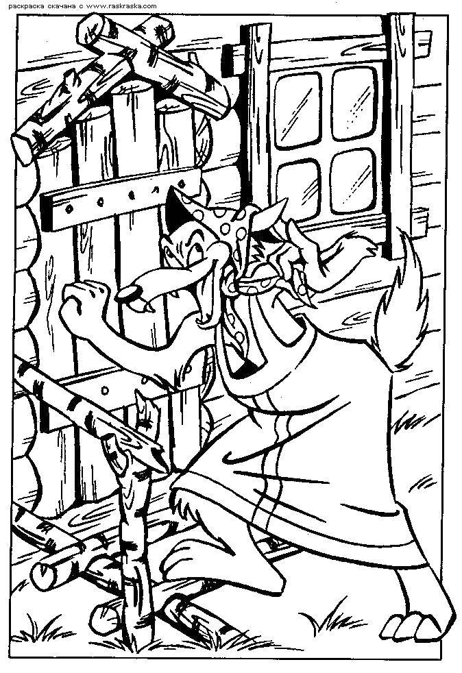 Coloring The wolf tries to enter the house to the goats. Category Fairy tales. Tags:  Tales, the Wolf and the seven little kids.