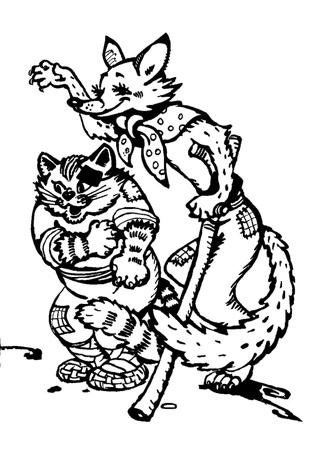 Название: Раскраска Кот и лисица. Категория: Животные. Теги: животные, кот, лисица.