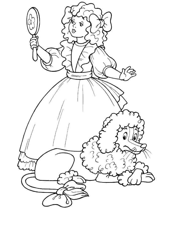 Coloring Malvina with a dog. Category cartoons. Tags:  Golden key, cartoons, Pinocchio, Malvina.