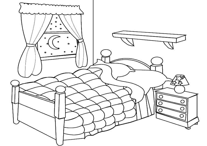Название: Раскраска Спальня. Категория: Кровать. Теги: Мебель.