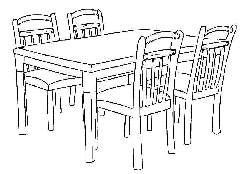 Название: Раскраска Стол и стулья. Категория: мебель. Теги: Мебель, стол, стул.