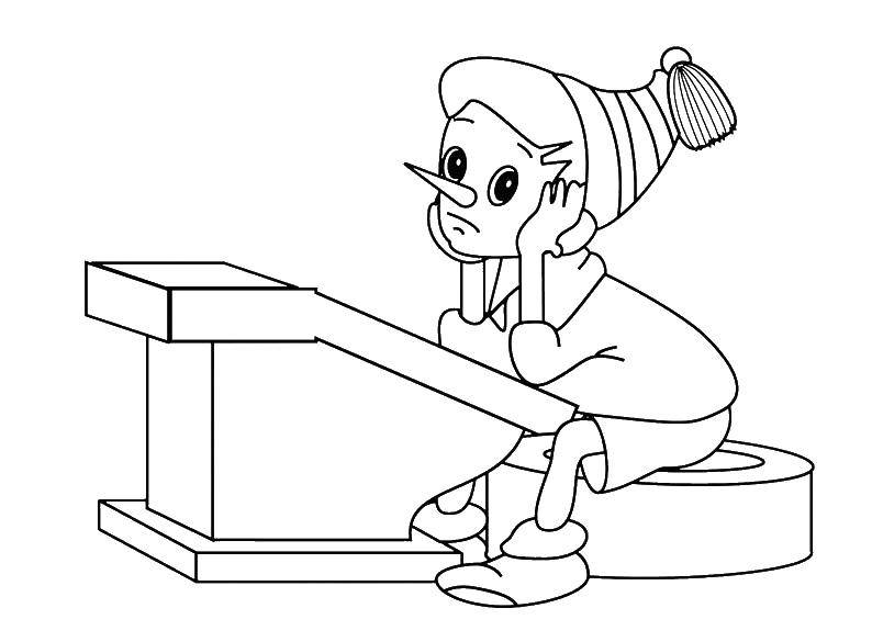 Coloring Pinocchio at the Desk. Category Golden key. Tags:  Pinocchio, the key.