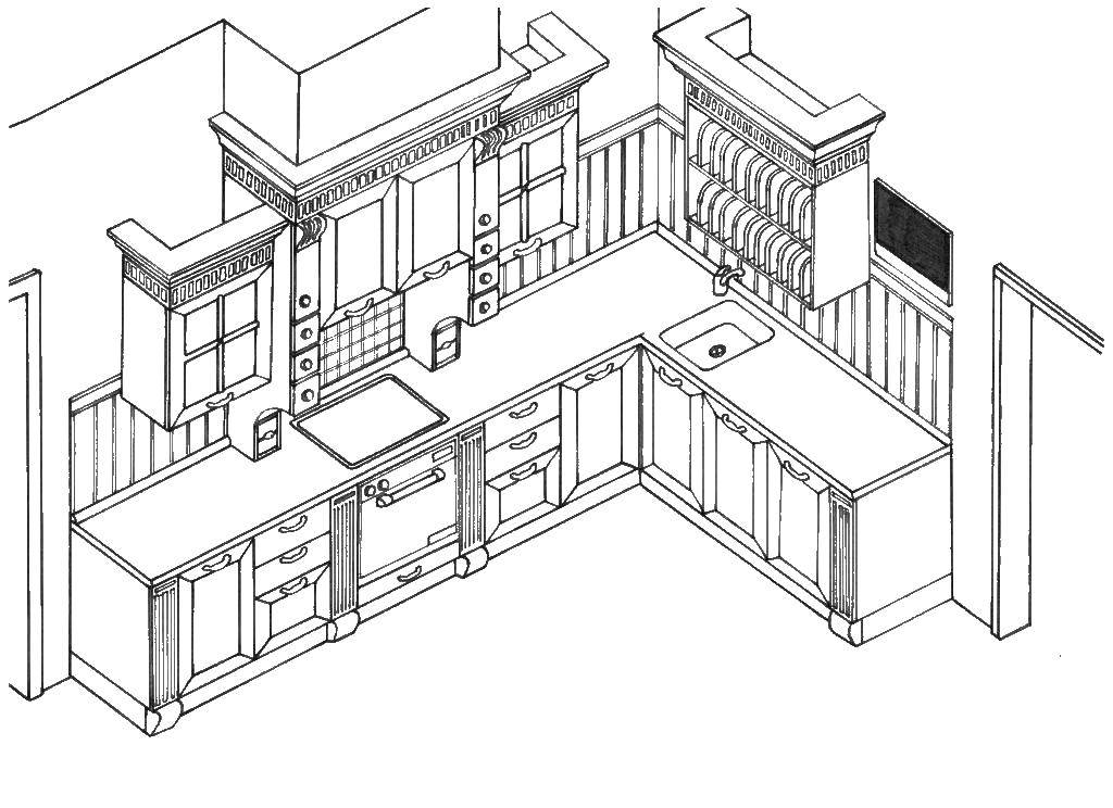Название: Раскраска Кухня. Категория: дома. Теги: дом, комната, кухня.