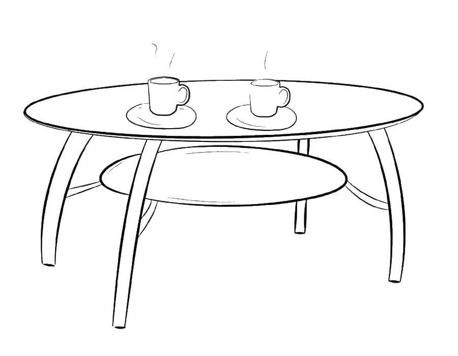 Название: Раскраска Стол с чашками. Категория: мебель. Теги: стол, стулья.