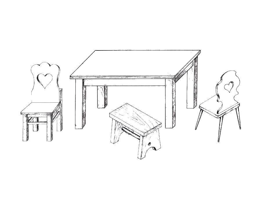 Название: Раскраска Стол со стульями. Категория: мебель. Теги: стол, стулья.
