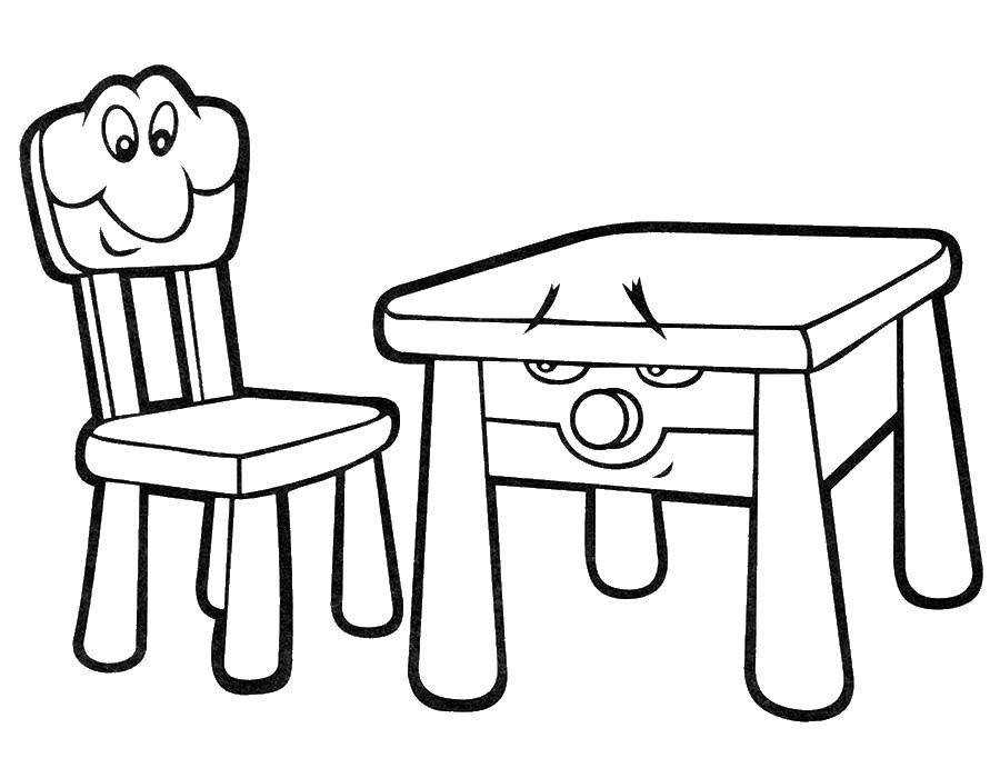 Online coloring pages With, Coloring Table with chairs furniture.