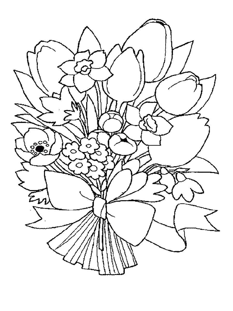Название: Раскраска Букет из чудесных цветов. Категория: цветы. Теги: Цветы, букет.
