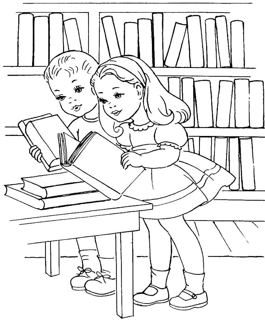 Название: Раскраска Дети читают книгу. Категория: школа. Теги: дети, книги.