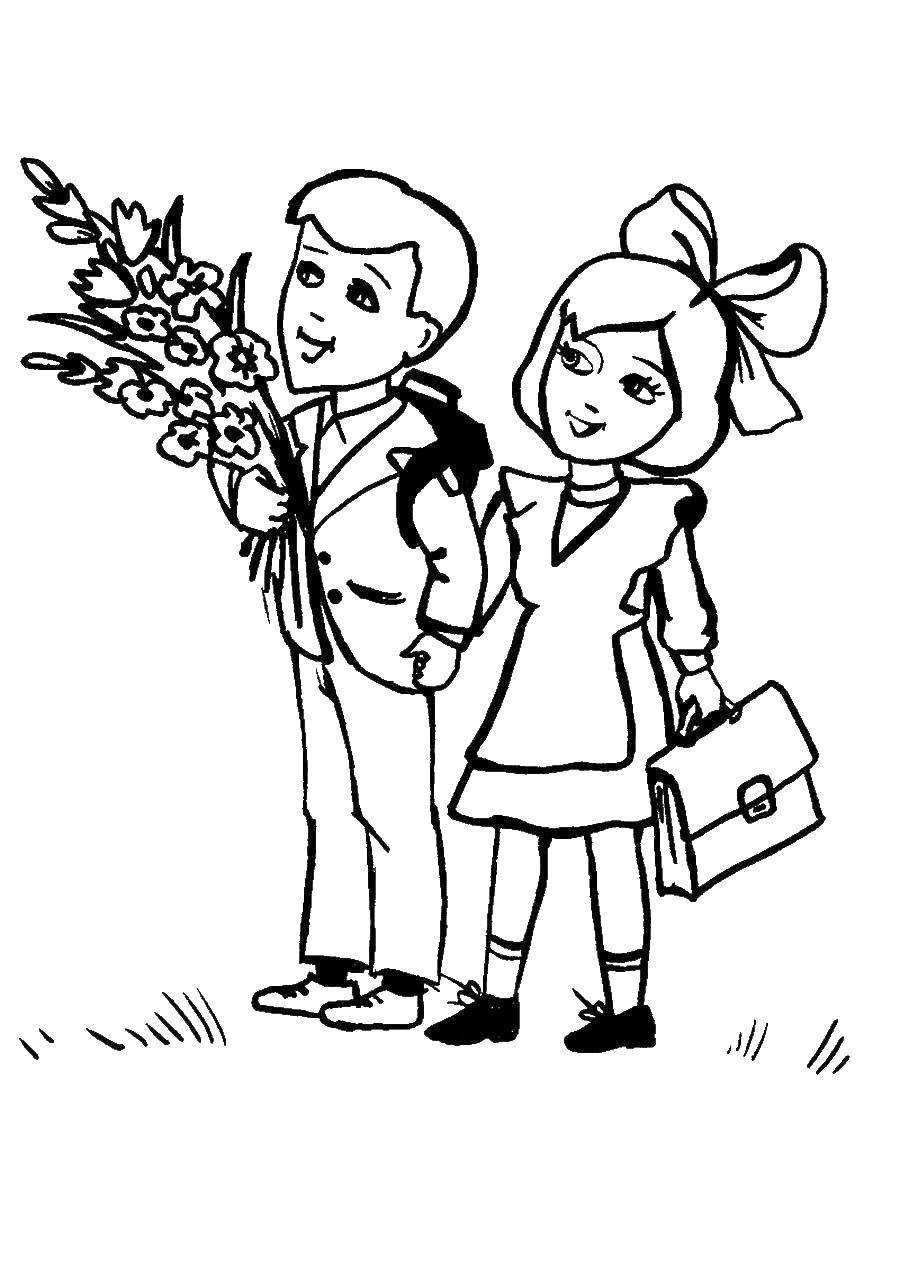 Coloring The first of September!. Category school. Tags:  The school , first grade, flowers.
