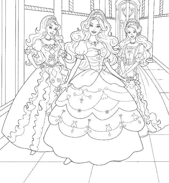 Название: Раскраска Три принцессы. Категория: Принцессы. Теги: принцессы, мультфильмы, сказки, барби.