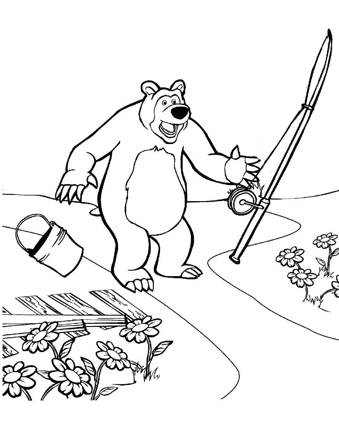 Coloring The bear went fishing. Category Masha and the bear. Tags:  Masha, Bear.