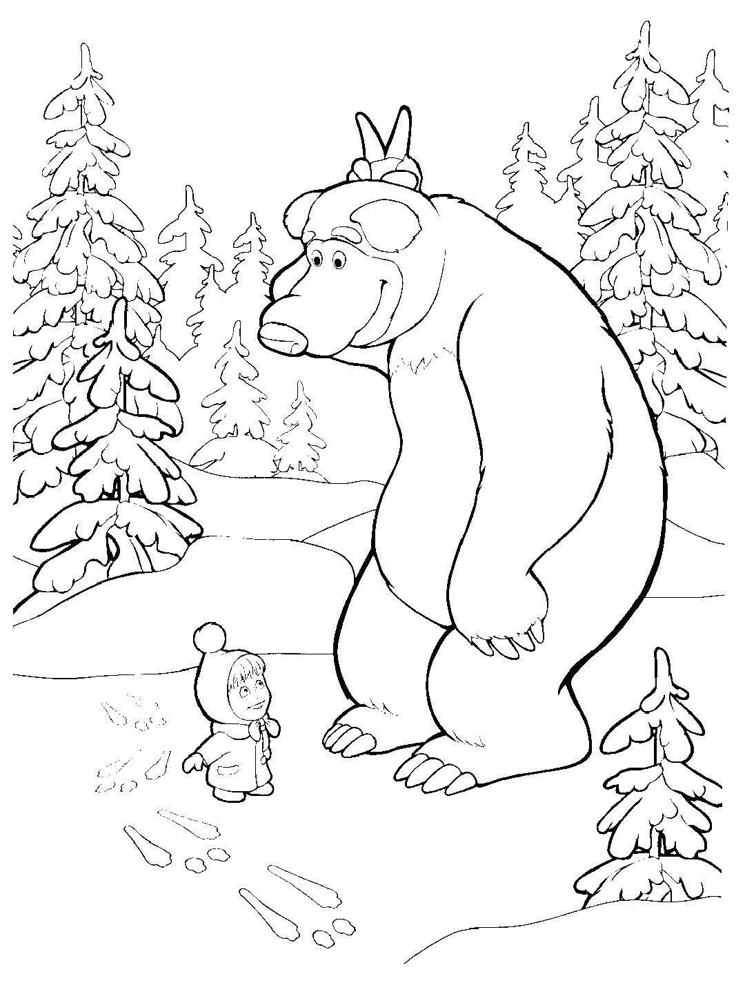 Розмальовки  Ведмідь показує маше зайчика. Завантажити розмальовку Маша, Ведмідь.  Роздрукувати ,маша і ведмідь,