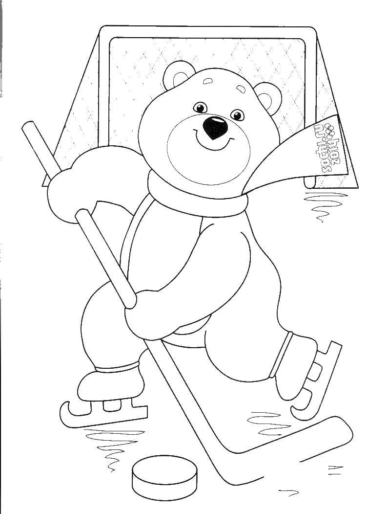 Название: Раскраска Медведь хоккейст. Категория: олимпийские игры. Теги: олимпийские игры, медведь, хоккей.
