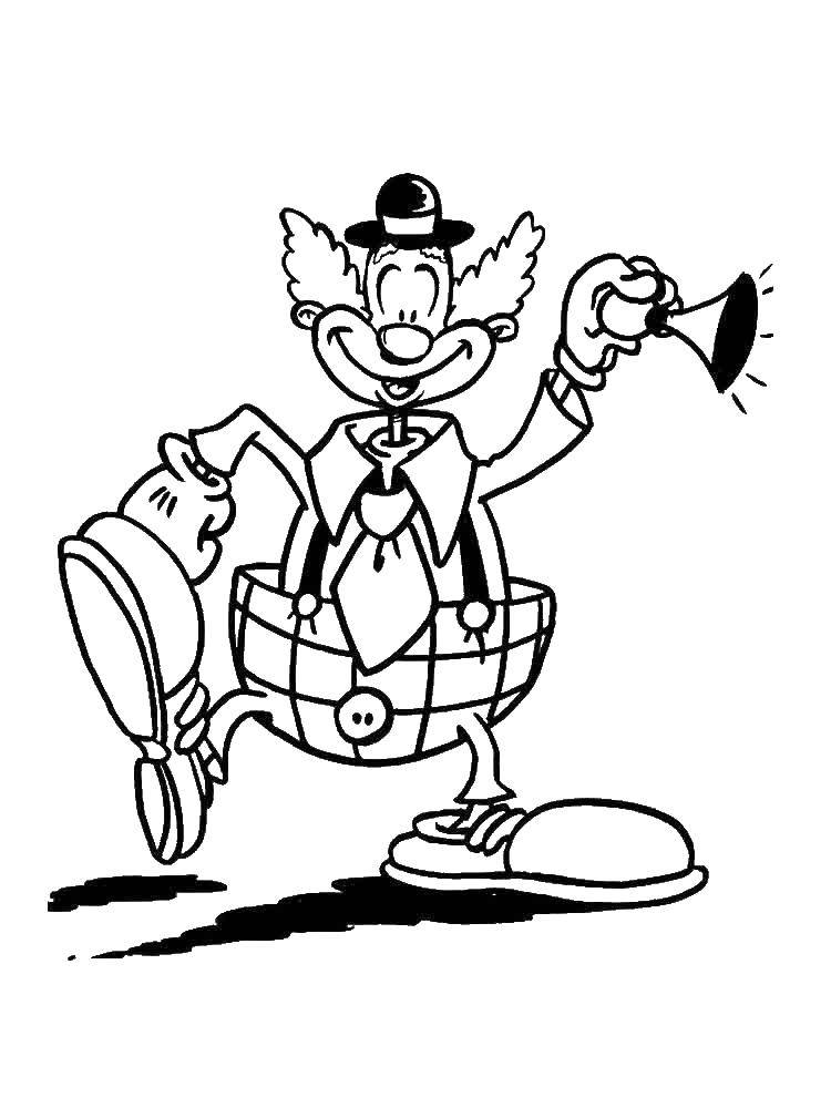 Розмальовки  Клоун з великих штанях. Завантажити розмальовку Клоун, цирк, радість, веселощі.  Роздрукувати ,Клоуни,
