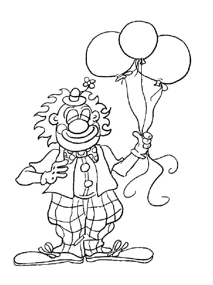 Розмальовки  Клоун з кульками. Завантажити розмальовку Клоун, цирк, радість, веселощі.  Роздрукувати ,Клоуни,