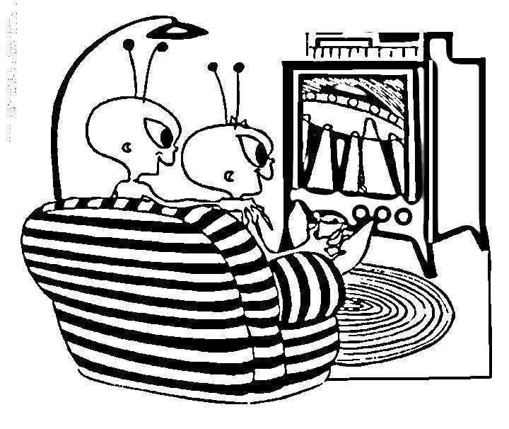 Название: Раскраска Инопланетяне смотрят телевизор. Категория: телевизор. Теги: Техника.