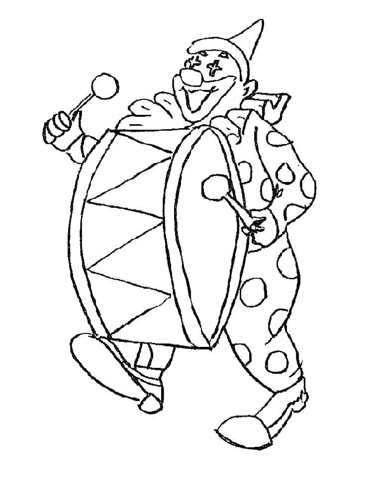 Coloring The clown with the drum. Category Clowns. Tags:  Clown, circus, joy, fun.