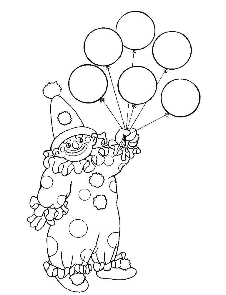 Название: Раскраска Клоун с шариками. Категория: Клоуны. Теги: Клоун, цирк, радость, веселье.