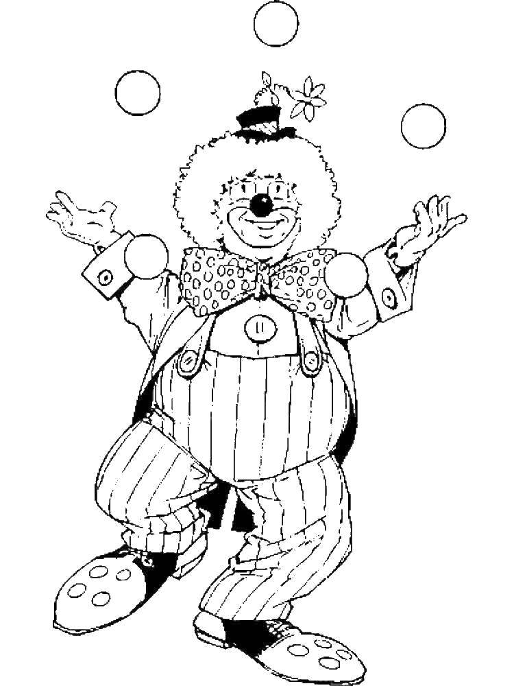 Название: Раскраска Клоун жонглирует шариками. Категория: Клоуны. Теги: Клоун, цирк, радость, веселье, шарики.