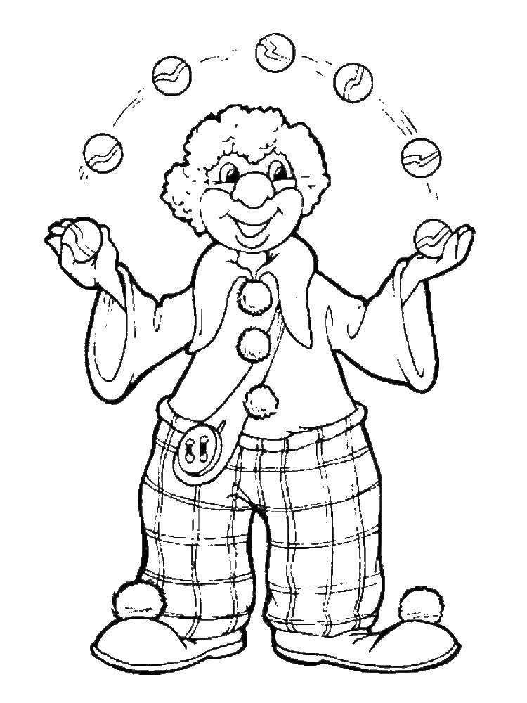 Название: Раскраска Клоун жонглирует шариками. Категория: Клоуны. Теги: Клоун, цирк, радость, веселье.