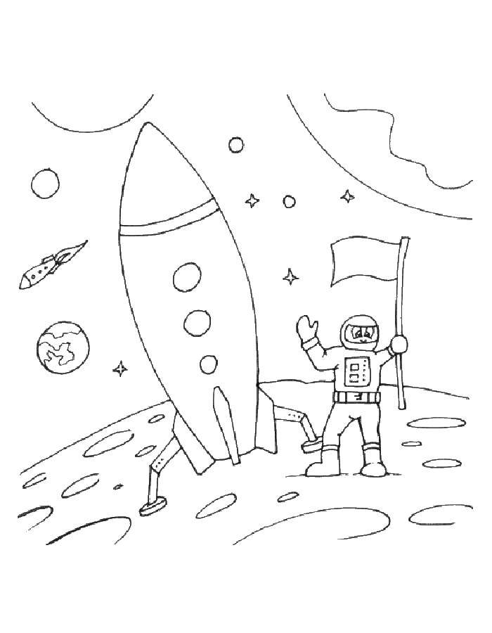 Название: Раскраска Космонавт в космосе. Категория: космос. Теги: космос, ракета.