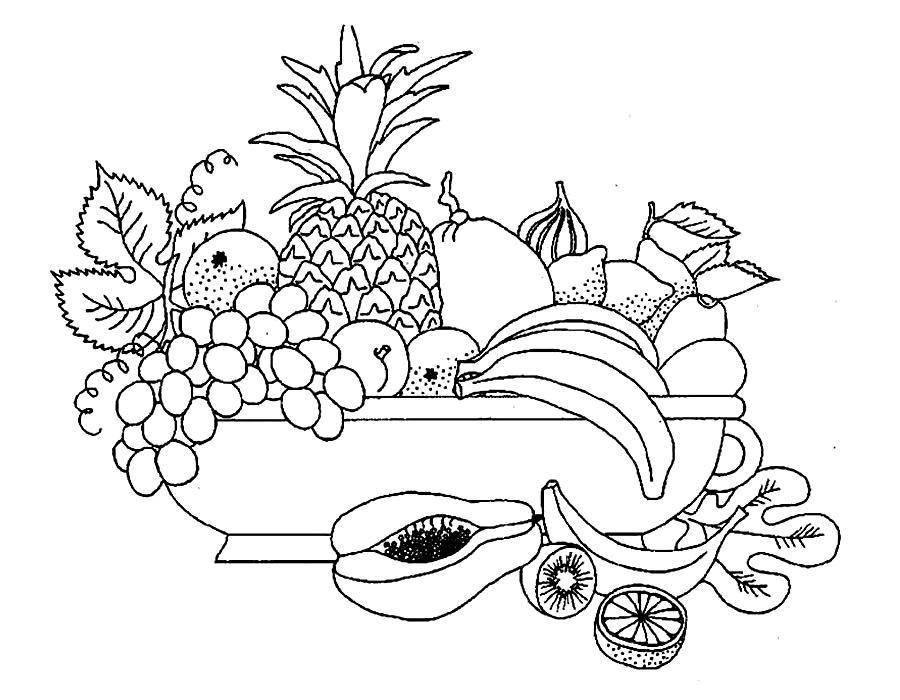 Название: Раскраска Фрукты в вазе. Категория: фрукты. Теги: фрукты.