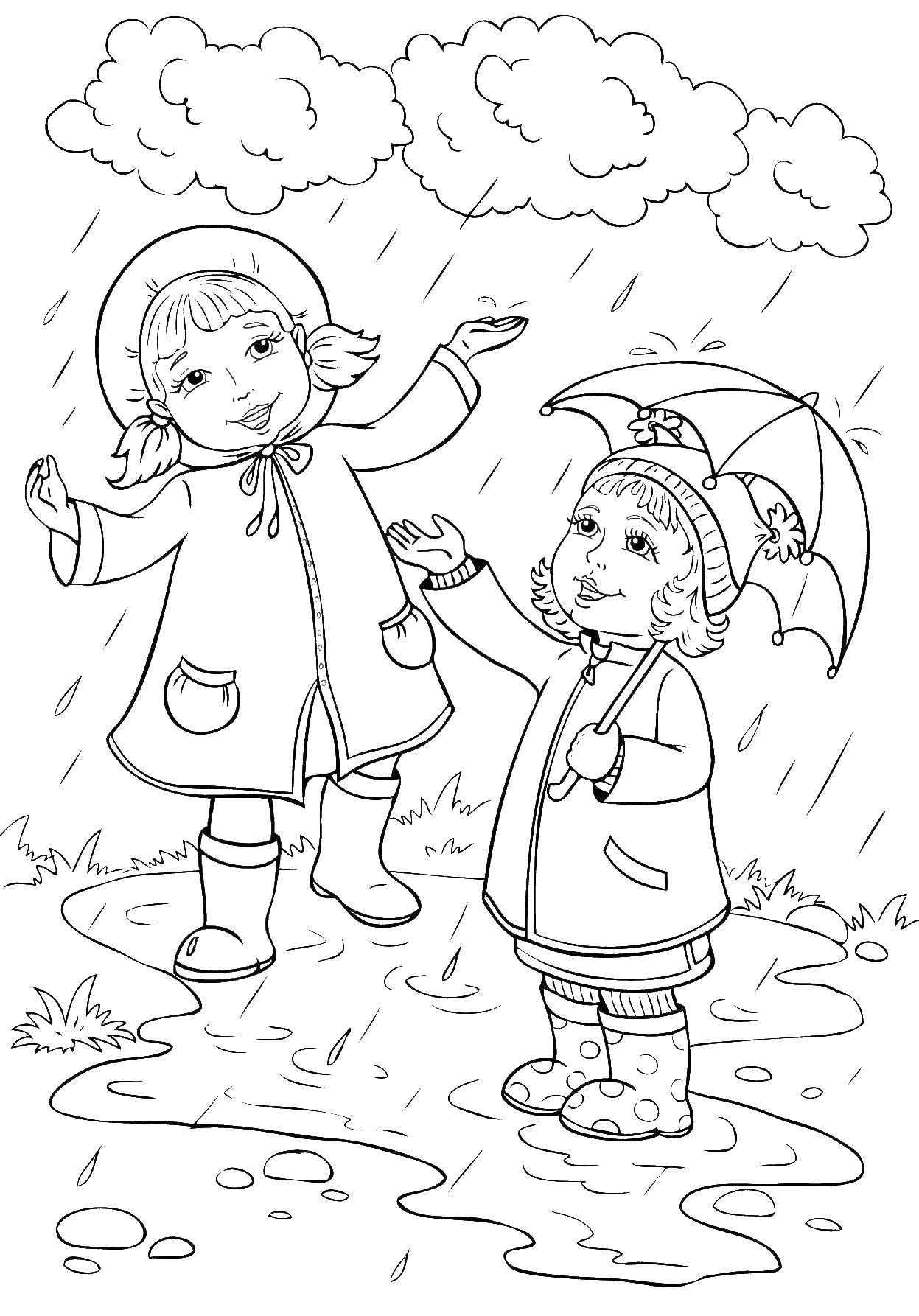 Coloring Autumn rain. Category rain. Tags:  Rain, children, joy, rainbow.