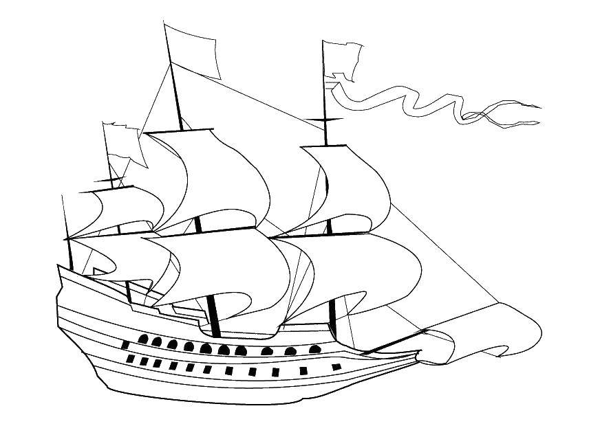 Название: Раскраска Корабль. Категория: корабли. Теги: корабль, пираты, море, паруса.