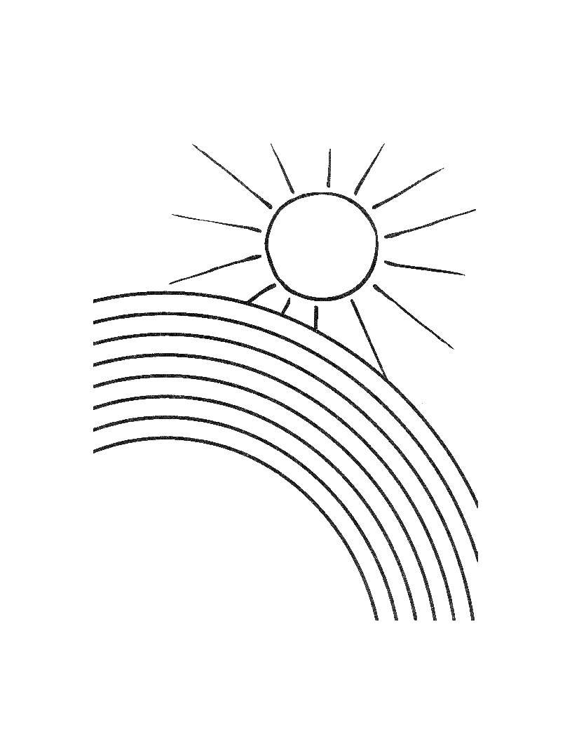 Название: Раскраска Солнце над радугой. Категория: дождь. Теги: Радуга, облака, солнце.