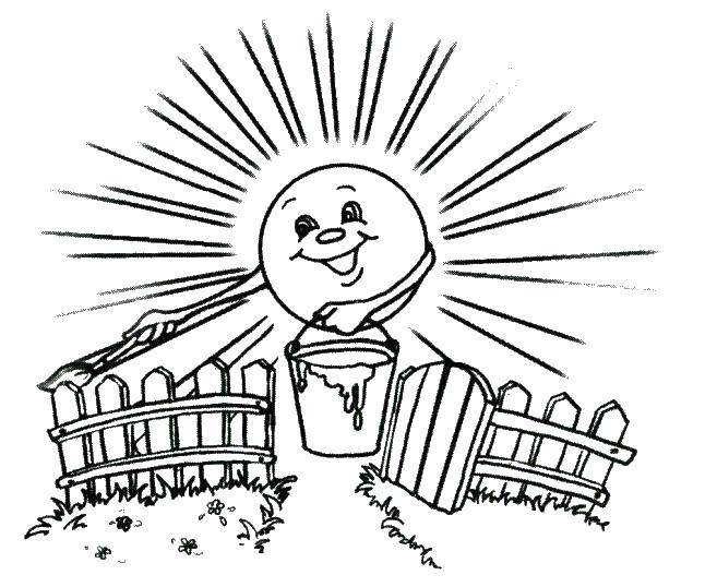 Название: Раскраска Солнышко красит забор. Категория: Солнце. Теги: Солнце, лучи, радость.