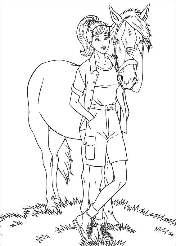 Coloring Barbie with a horse. Category Animals. Tags:  Animals, horse.