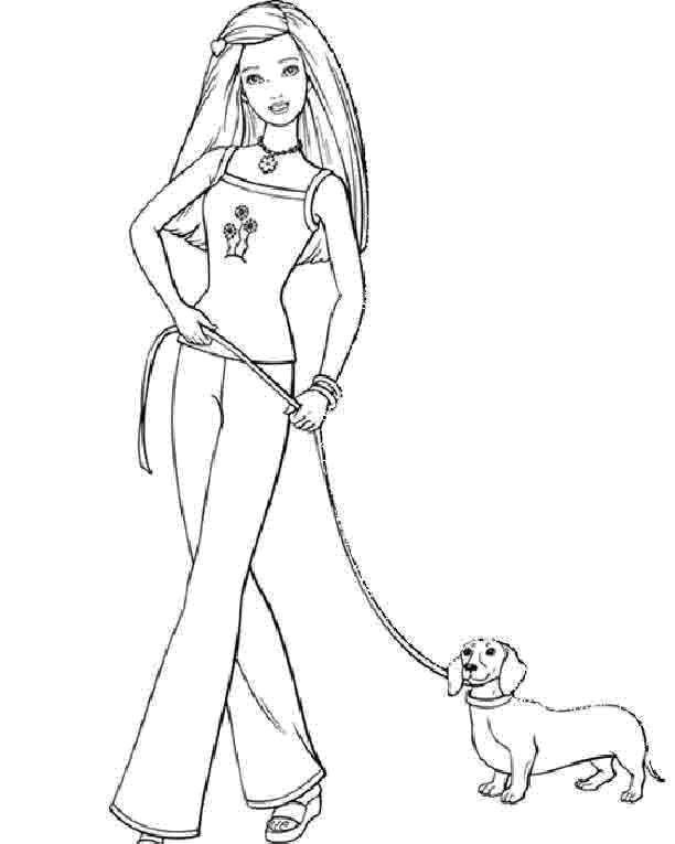Coloring Barbie with a Dachshund. Category Barbie . Tags:  Barbie , dog.