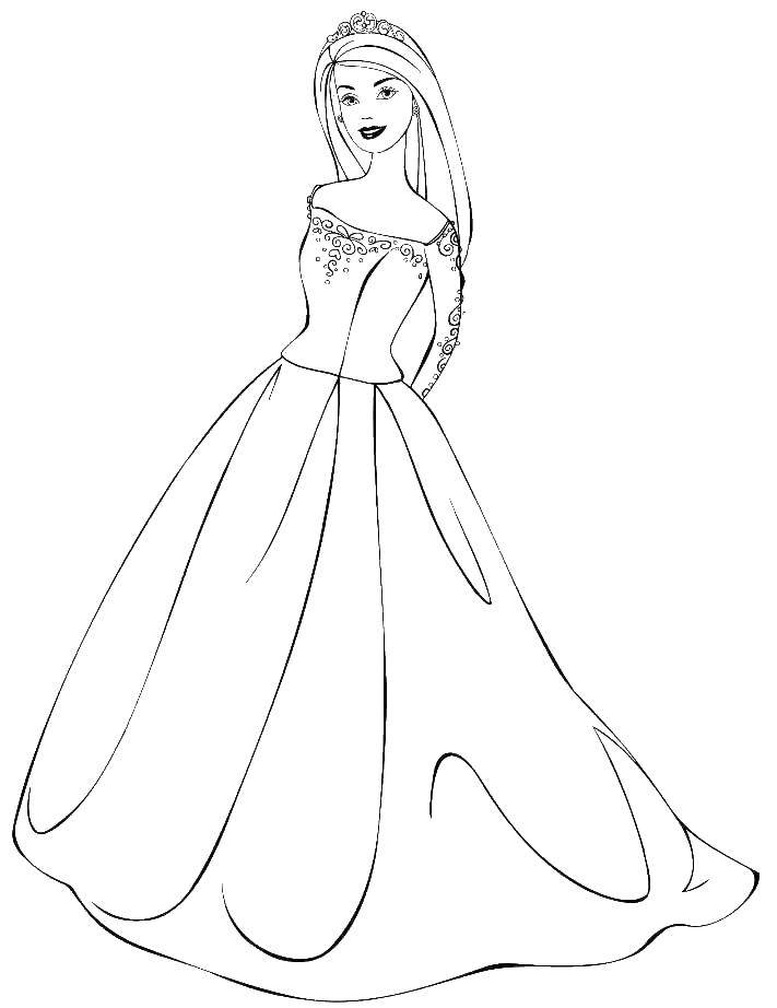 Coloring Barbie in a beautiful dress. Category Barbie . Tags:  Barbie , girl. doll, dress.