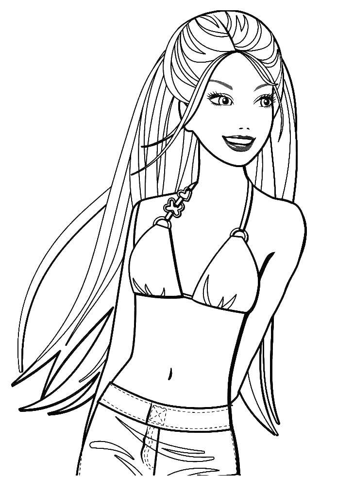 Coloring Barbie in a swimsuit. Category Barbie . Tags:  Barbie , girl. doll, swimsuit.