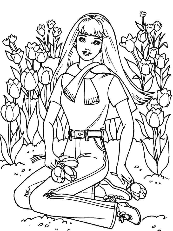 Coloring Barbie in the garden. Category Barbie . Tags:  Barbie , girl. doll, garden.