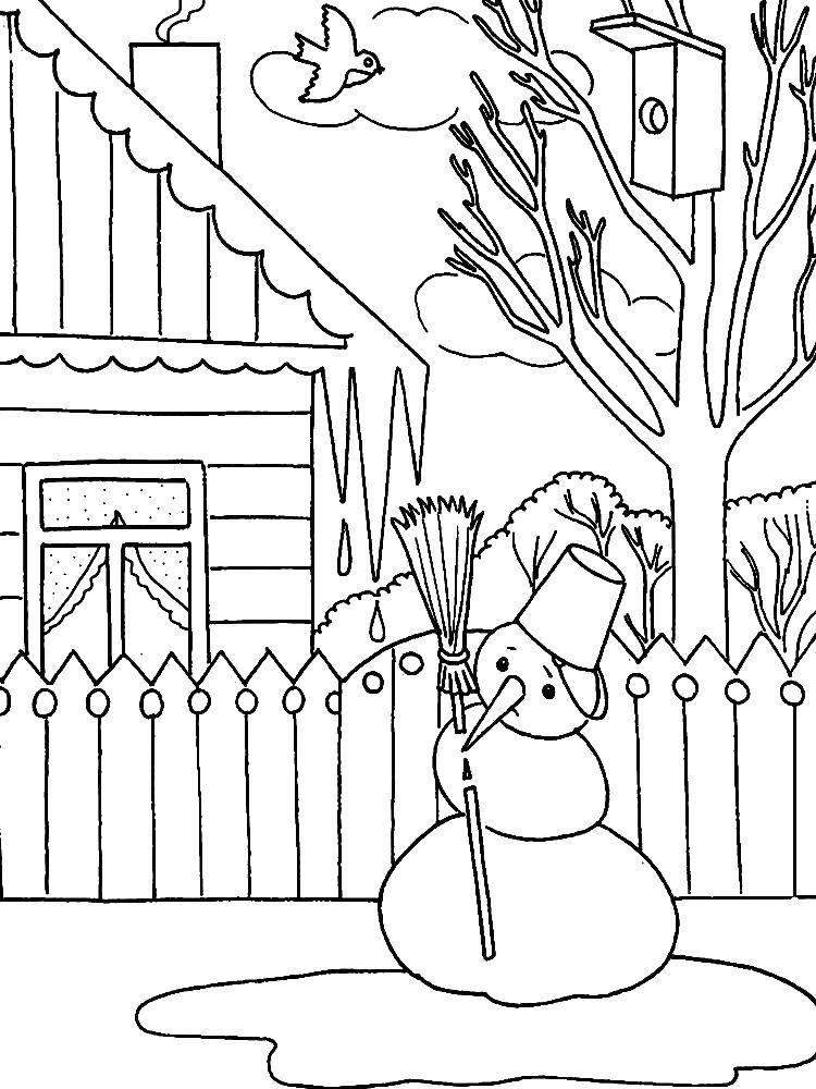 Название: Раскраска Снеговик весной. Категория: раскраски. Теги: весна, снеговик.