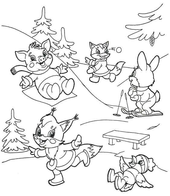 Coloring Winter games. Category coloring. Tags:  Winter, snow, joy, children.