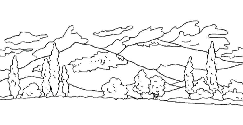 Coloring Mountains. Category Nature. Tags:  nature, mountains, trees.