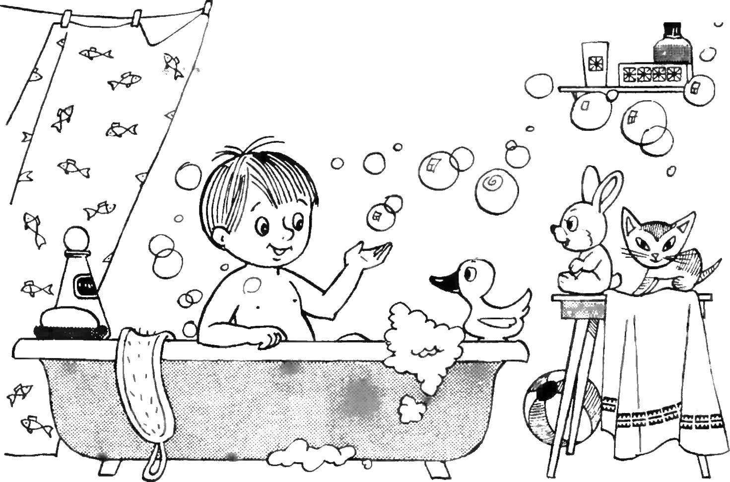 Coloring Bathing with animals. Category children. Tags:  Children, animals, games.
