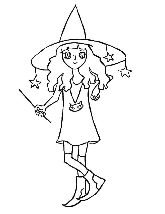 Coloring The witch. Category For girls. Tags:  girl , witch, hat.