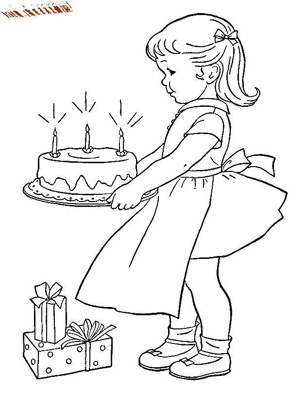 Coloring Girl with a cake. Category People. Tags:  girl, cake.