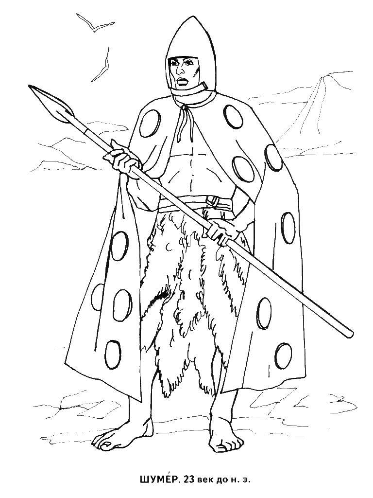 Coloring Sumer with a spear. Category peoples of the world. Tags:  the peoples of Sumer, spear.